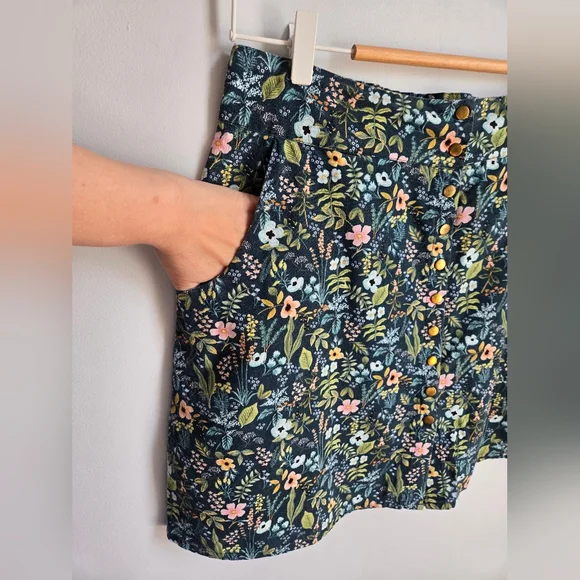 KAZAK MONTREAL Floral Print Cotton Skirt - Teal with Pastel Flowers - Picture 4 of 8